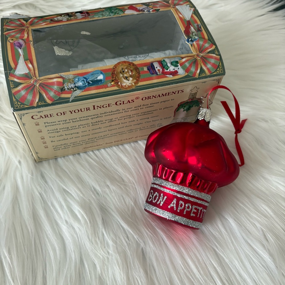 Inge-Glass Red Bon Apetit Chef Hat Glass Ornament